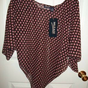 Mileage Black Pink Stars Sheer Top